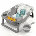 Collapsible Bathtub Baby for Infants & Newborns w/Thermometer, Drain Plug with Heat Sensor & Scoop – Compact Travel Baby Bath Space-Saving Bath for Travel, Shower & Small Bathrooms