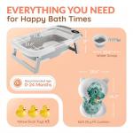Collapsible Bathtub Baby for Infants & Newborns w/Thermometer, Drain Plug with Heat Sensor & Scoop – Compact Travel Baby Bath Space-Saving Bath for Travel, Shower & Small Bathrooms
