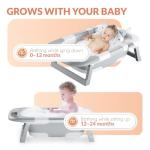 Collapsible Bathtub Baby for Infants & Newborns w/Thermometer, Drain Plug with Heat Sensor & Scoop – Compact Travel Baby Bath Space-Saving Bath for Travel, Shower & Small Bathrooms