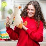 Itzy Ritzy Snuggles Plush Toy – Soft Stuffed Animal for Babies, Kids & Adults – Sensory Ribbons & Textured Fabrics for Tactile Play – Cozy & Cuddly Companion for Newborns & Up (Goose)