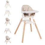 Komcot High Chair, 6 in 1 Wooden Convertible High Chairs for Babies and Toddlers, Booster Seat with Double Tray & Reversible Footrest Baby Highchair, 5-Point Harness Baby Feeding Chair, Beige