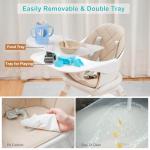 Komcot High Chair, 6 in 1 Wooden Convertible High Chairs for Babies and Toddlers, Booster Seat with Double Tray & Reversible Footrest Baby Highchair, 5-Point Harness Baby Feeding Chair, Beige