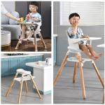 Komcot High Chair, 6 in 1 Wooden Convertible High Chairs for Babies and Toddlers, Booster Seat with Double Tray & Reversible Footrest Baby Highchair, 5-Point Harness Baby Feeding Chair, Beige