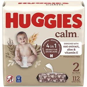 Baby Wipes, Huggies Calm Baby Diaper Wipes, Unscented, Hypoallergenic, 2 Push Button Packs (112 Wipes Total)