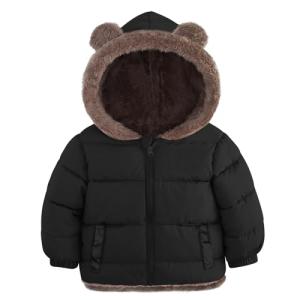 Enlifety 12-24 Months Baby Boys Girls Bear Ears Cotton Coat Size 1-2T Fall Winter Warm Hooded Outerwear with Pockets