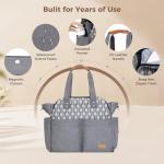 Lekebaby Diaper Bag Tote, 17 Pockets Large Travel Diaper Tote Waterproof with Portable Changing Pad, Mom Crossbody Hospital Bag for Labor Delivery, Baby Essentials for Newborn Gifts, Grey