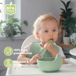 Munlinder Silicone Baby Feeding Set | Baby Led Weaning Supplies Includes Suction Bowls and Divided Plates, Adjustable Bib, Baby Utensils Spoons and Forks,Cup | Baby Feeding Essentials (Light Green)