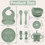 Munlinder Silicone Baby Feeding Set | Baby Led Weaning Supplies Includes Suction Bowls and Divided Plates, Adjustable Bib, Baby Utensils Spoons and Forks,Cup | Baby Feeding Essentials (Light Green)