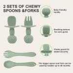 Munlinder Silicone Baby Feeding Set | Baby Led Weaning Supplies Includes Suction Bowls and Divided Plates, Adjustable Bib, Baby Utensils Spoons and Forks,Cup | Baby Feeding Essentials (Light Green)