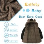 Enlifety 12-24 Months Baby Boys Girls Bear Ears Cotton Coat Size 1-2T Fall Winter Warm Hooded Outerwear with Pockets