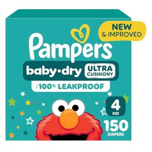 Pampers Diapers - Baby Dry - Size 4, 150 Count, Absorbent Disposable Infant Diaper (Packaging May Vary)