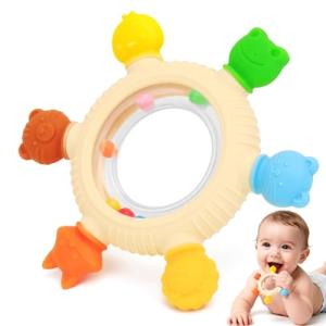 Baby Teething Rings Rattle Toys - BPA-Free Silicone Teether for 0-24 Months Infants & Toddlers, Safe Soft Chew Toys with Rattle Sound, Essential Teething Relief for Babies