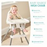 Regalo Baby Basics® High Chair for Babies and Toddlers, Baby High Chair with Removable Oversized Tray & Cup Holder, 5-Point Harness, Easy to Clean Toddler High Chair, White
