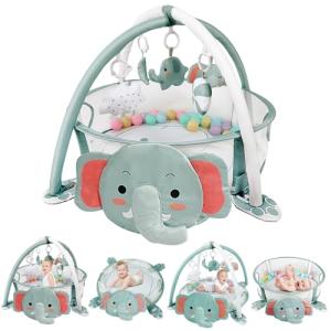 dearlomum 4-in-1 Baby Play Mat Baby Gym, Activity Mat for Floor Exercise Gym Ball Pit Including 30 Balls with 5 Infant Learning Sensory Baby Toys for Newborn Toddler Boy & Girl Gifts(Elephant)