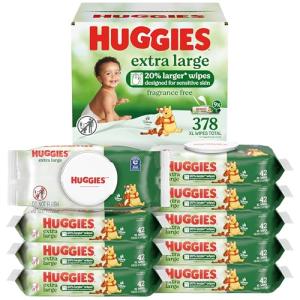 Huggies Extra Large Baby Wipes, Unscented, 9 Flip-Top Packs, 378 XL Wipes Total, Packaging May Vary