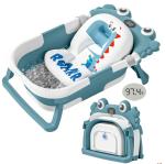 Collapsible Baby Bathtub for Newborns with Thermometer and Soft Floating Cushion Portable and Foldable Travel Baby Bath Tub for Infants to Toddler 0-36 Month (Blue)