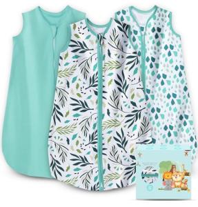 Cute Castle Baby Sleep Sack 0-6 Months - Lightweight 100% Cotton 2-Way Zipper TOG 0.5 Infant Wearable Blanket, Newborn Essentials Toddler Sleep Clothes (3 Pack Green)