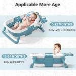 Collapsible Baby Bathtub for Newborns with Thermometer and Soft Floating Cushion Portable and Foldable Travel Baby Bath Tub for Infants to Toddler 0-36 Month (Blue)