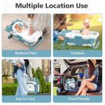 Collapsible Baby Bathtub for Newborns with Thermometer and Soft Floating Cushion Portable and Foldable Travel Baby Bath Tub for Infants to Toddler 0-36 Month (Blue)