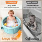 Baby Bathtub with Inflatable Top Edge, Extra Stable Infant Bath Tub, Collapsible & Portable for Baby Bath Time, No Tilt Design for 12M-6Y Newborn to Toddler, No Assembly for Travel Shower