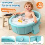 Baby Bathtub with Inflatable Top Edge, Extra Stable Infant Bath Tub, Collapsible & Portable for Baby Bath Time, No Tilt Design for 12M-6Y Newborn to Toddler, No Assembly for Travel Shower