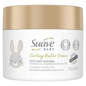Suave Baby Curling Butter Cream for Curly, Coily Hair, with 100% Natural Coconut Oil, Chamomile & Shea Butter No Parabens, Silicones, Dyes 7.5 OZ