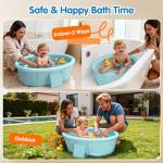 Baby Bathtub with Inflatable Top Edge, Extra Stable Infant Bath Tub, Collapsible & Portable for Baby Bath Time, No Tilt Design for 12M-6Y Newborn to Toddler, No Assembly for Travel Shower