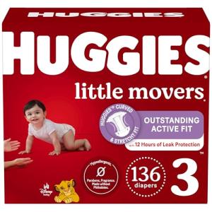 Huggies Size 3 Diapers, Little Movers Baby Diapers, Size 3 (16-28 lbs), 136 Count, Packaging May Vary