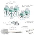 Tommee Tippee Advanced Anti-Colic 12 Piece Set, 5 oz and 9 oz BPA Free Bottles, Newborn 0+ Months, Includes Slow & Medium-Flow Breast-Like Nipples and Bottle Handles and Cleaning Brush