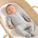 Aablexema Baby Footie Pajama with Mitten Cuffs, Double Zipper Infant Cotton clothes Sleeper Pjs, Footed Sleep Play(Ivory & Grey & Pink,0-3 Months)