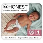 The Honest Company Clean Conscious Diapers for Sensitive Skin, Up to 100% Leakproof, Hypoallergenic, Fragrance Free, Turtle Time, Polybag, Size 1 (8-14 lbs), 35 Count