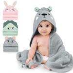 FIOBEE Hooded Baby Towels 100% Muslin Baby Bath Towels for Newborn with Animal Design Ultra-Soft and Absorbent Bath Essentials for Toddler, Unisex Girls Boys 30 x 30 inch, Gray Bear