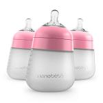 Nanobebe Flexy Silicone Baby Bottle, Anti-Colic, Natural Feel, Non-Collapsing Nipple, Non-Tip Stable Base, Easy to Clean, 3-Pack, Pink, 9oz