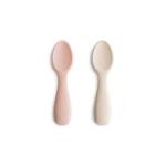 mushie Silicone Toddler Starter Spoons | 2 Pack (Blush/Shifting Sand)