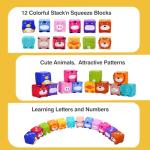 beeqoo Soft Baby Blocks – Stacking & Building Toys for Babies and Toddlers – 12 No Hole Squeeze Animals Blocks – Sensory Teething Toys for Infant 6 Months+