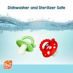 RaZbaby Soft Silicone Infant & Baby 3M+ Teether Toy Massaging Bristles Teething Relief Pacifier - Soothes Sore Gums - Hands-Free & Easy-to-Hold Chompy Teether, BPA Free (RED/Green)