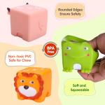 beeqoo Soft Baby Blocks – Stacking & Building Toys for Babies and Toddlers – 12 No Hole Squeeze Animals Blocks – Sensory Teething Toys for Infant 6 Months+