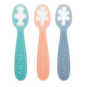 Nuby 3-Stage Baby's First Spoons Set - 3 Pack - 6+ Months - Baby Spoons with Easy Grip Handle - Pastels