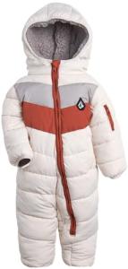 Volcom Boy Baby Snowsuit - Soft Fleece Lined Insulated Pram Infant Snowsuit with Sherpa Lined Hood - Baby Winter Clothes, Size 6-9M, Bone Colorblock