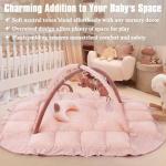5-in-1 Plush Baby Play Gym & Activity Mat, Baby Play Mats, Baby Gym with Convertible Design, Tummy Time Mat with Pillow, 6 Sensory Toys for Newborn to Toddler, Pink