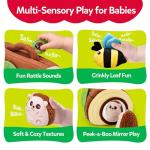 CuteZone Baby Toys 6-12 Months - Soft Plush Jungle Stuffed Animal Sensory Set with Rattle, Squeaker & Mirror, Montessori Cause & Effect Toys, Easter Gifts Easter Basket Stuffers for Baby Boys Girls