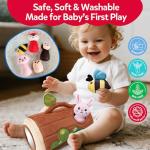 CuteZone Baby Toys 6-12 Months - Soft Plush Jungle Stuffed Animal Sensory Set with Rattle, Squeaker & Mirror, Montessori Cause & Effect Toys, Easter Gifts Easter Basket Stuffers for Baby Boys Girls