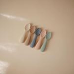 mushie Silicone Toddler Starter Spoons | 2 Pack (Blush/Shifting Sand)