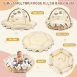 5-in-1 Baby Activity Gym & Play Mat with 6 Hanging Toys, Tummy Time Pillow & Cards - Extra Large, Reversible Machine Washable Pad - Gift for Newborns, Infants 0-12 Months, Cream