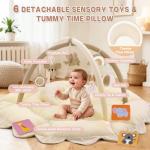 5-in-1 Baby Activity Gym & Play Mat with 6 Hanging Toys, Tummy Time Pillow & Cards - Extra Large, Reversible Machine Washable Pad - Gift for Newborns, Infants 0-12 Months, Cream