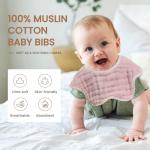 MUKIN Baby Drooling Towel, Snap Bibs, Muslin Bibs, 6 Pack, Adjustable, Soft Cotton (Gradient Pink)