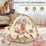 5-in-1 Baby Activity Gym & Play Mat with 6 Hanging Toys, Tummy Time Pillow & Cards - Extra Large, Reversible Machine Washable Pad - Gift for Newborns, Infants 0-12 Months, Cream