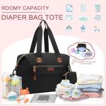 Pritent Diaper Bag Tote - Diaper Baby Bags with Pacifier Case, Shoulder Straps, Stroller Clips, Waterproof Large Mommy Maternity Travel Baby Bag for Mom and Dad, Medium, Black