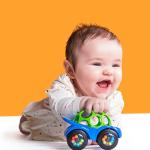 Bright Starts Oball Easy Grasp Rattle & Roll Toy Sports Car BPA-Free Infant Crawling Toy, 1 Pack, Age 3 Months and up, Blue/Green