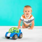 Bright Starts Oball Easy Grasp Rattle & Roll Toy Sports Car BPA-Free Infant Crawling Toy, 1 Pack, Age 3 Months and up, Blue/Green